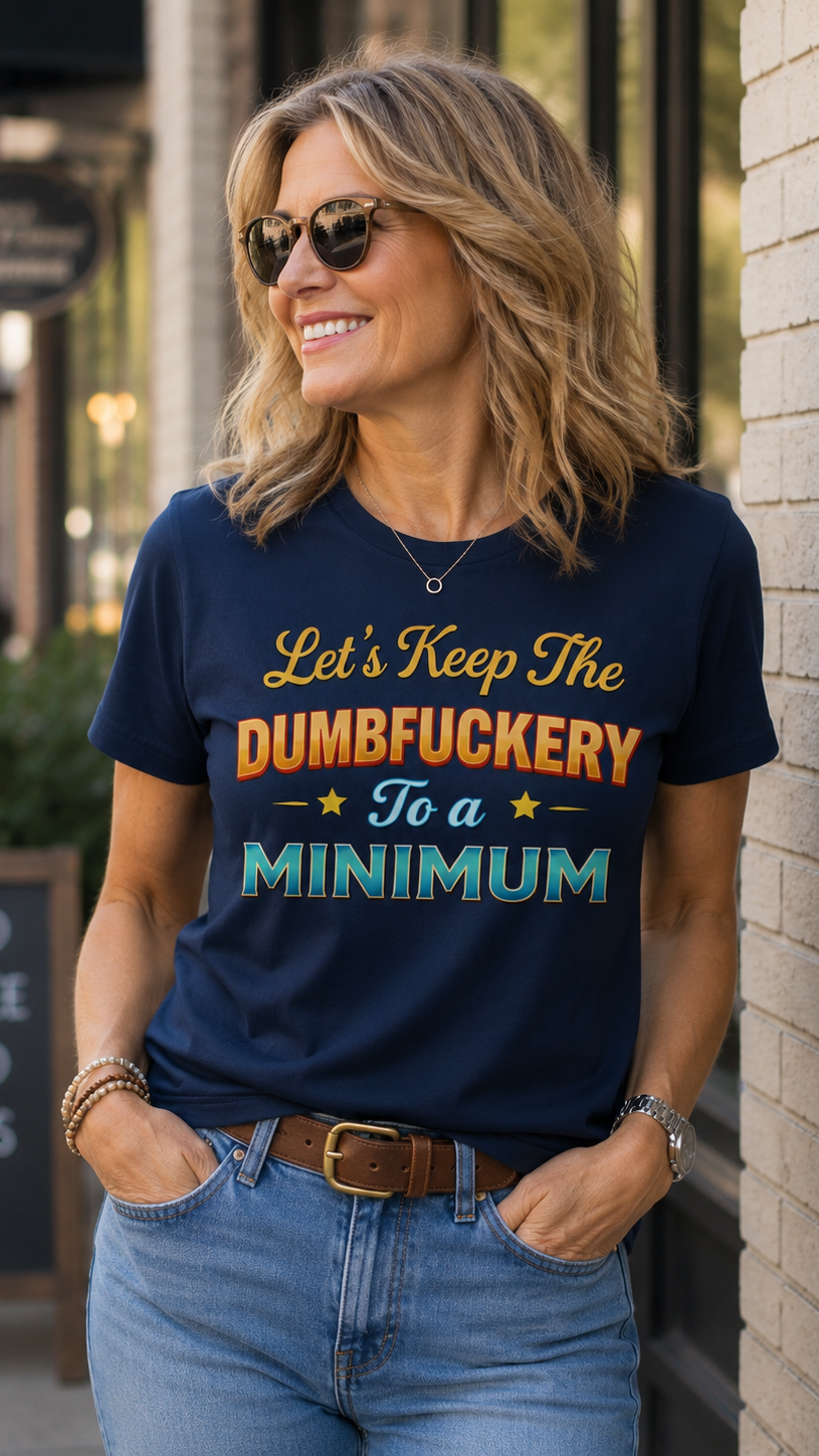 “LET’S KEEP THE DUMBFUCKERY TO A MINIMUM” graphic tee