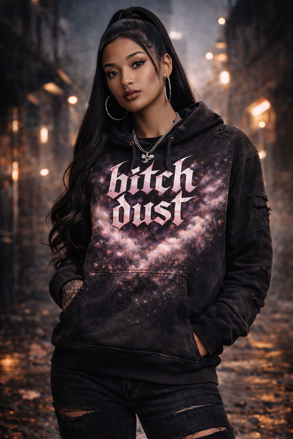 Distressed Streetwear "BITCH DUST" Hoodie!