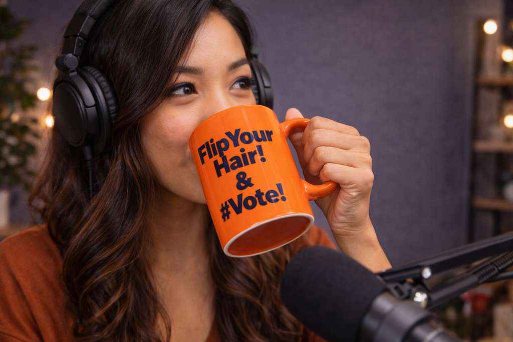 Flip Your Hair! & #Vote! Ceramic Mug — Bold Message, Everyday Style