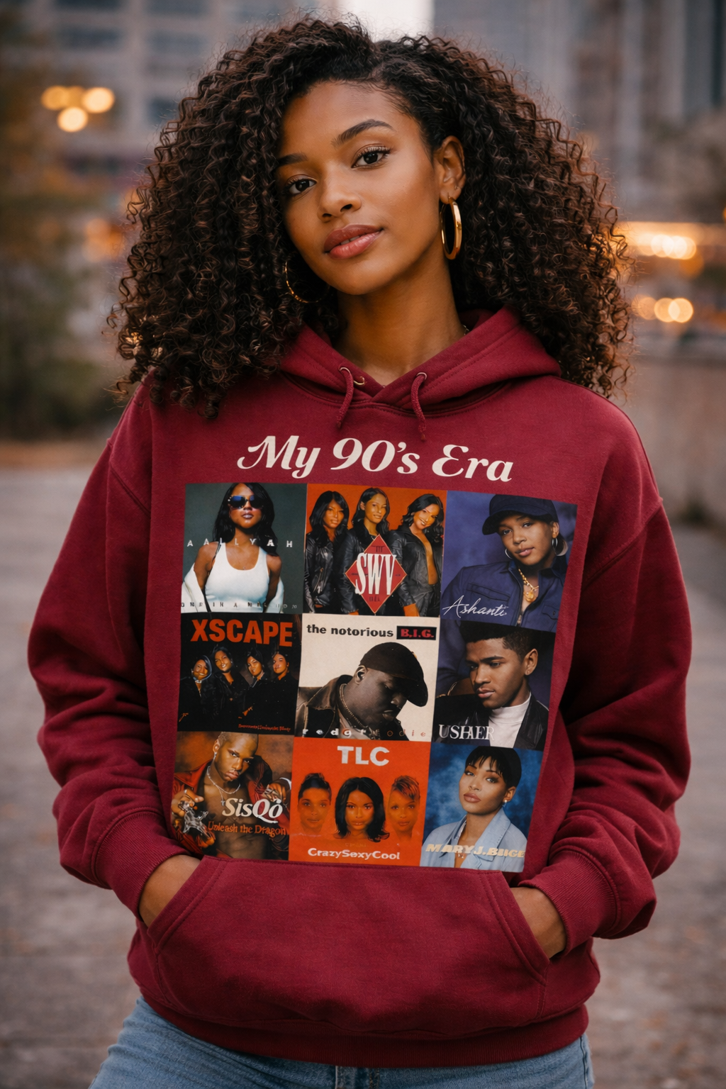 My 90’s Era — Merlot R&amp;B Collage Hoodie