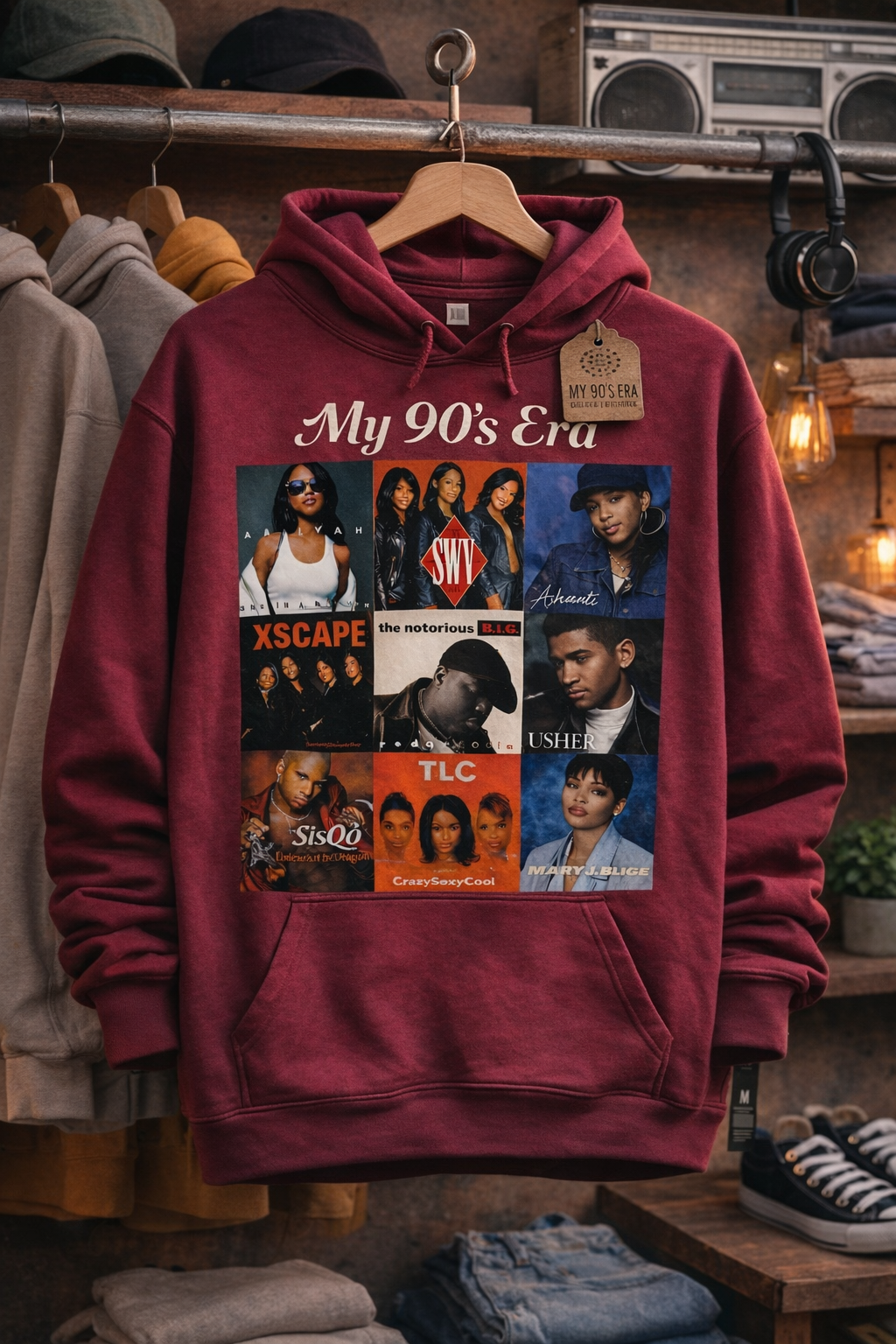 My 90’s Era — Merlot R&amp;B Collage Hoodie