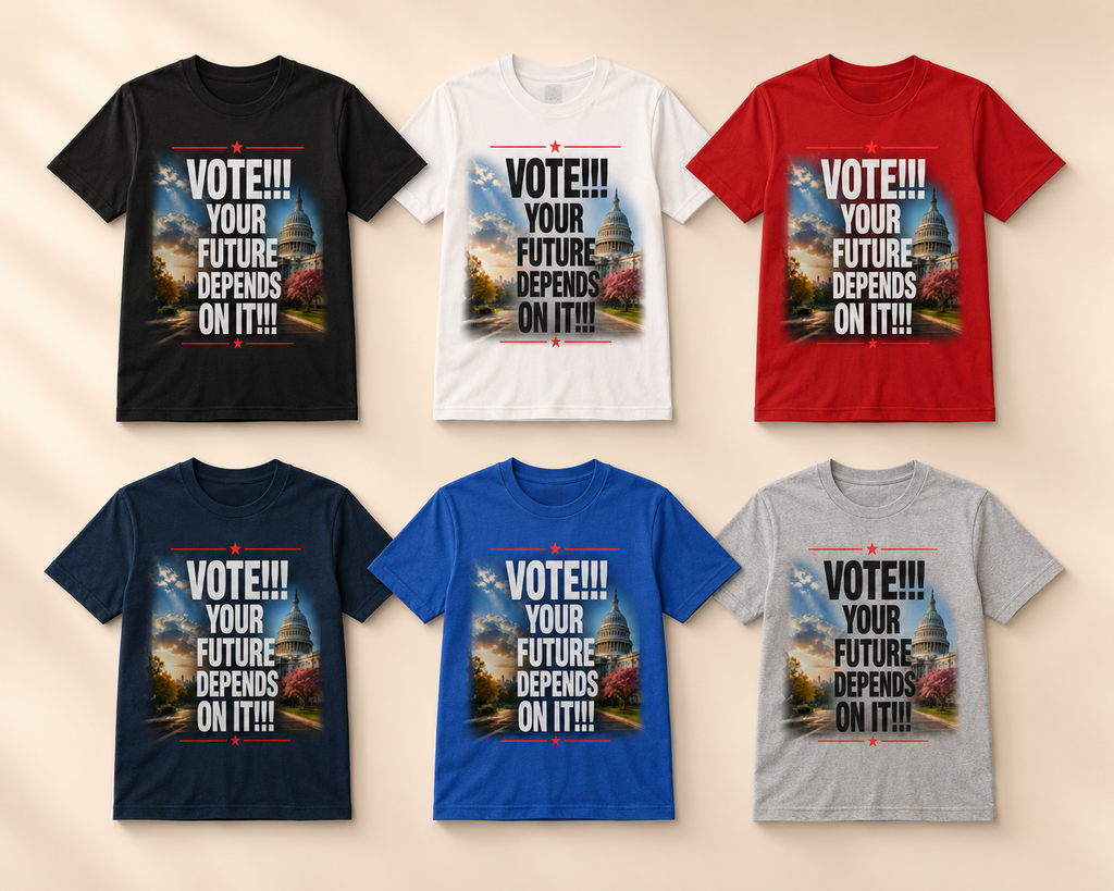 The “Vote!!! Your Future Depends On It!!!” tee