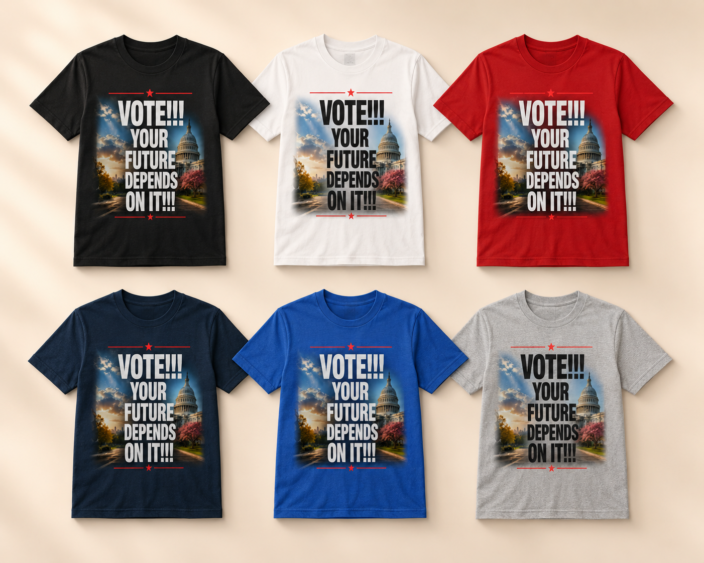 The “Vote!!! Your Future Depends On It!!!” tee